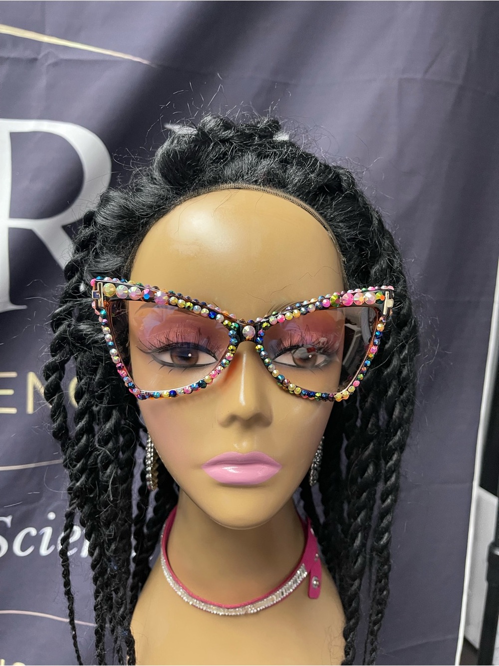 Rhinestone Cat-Eye Statement Sunglasses - Pink